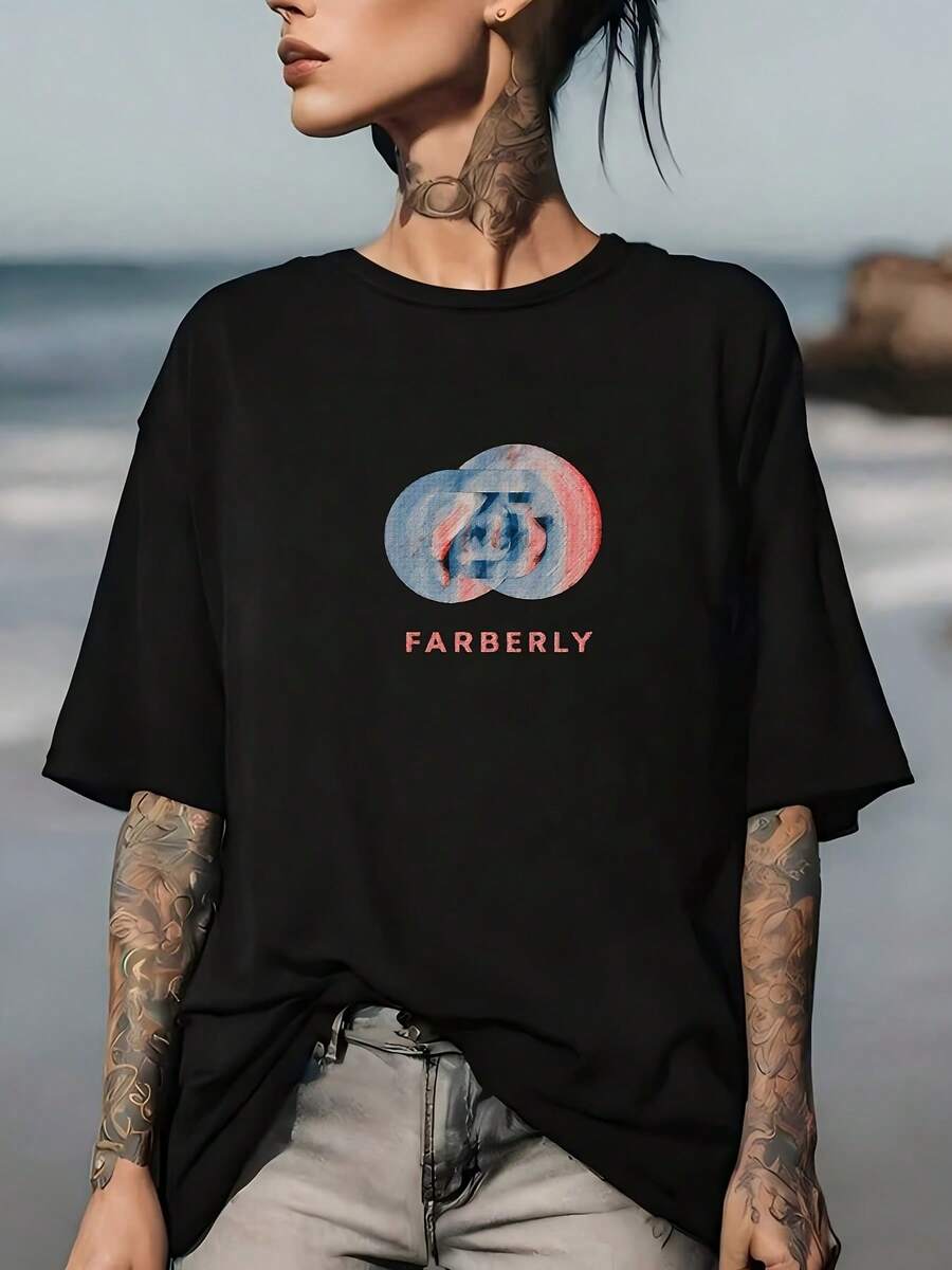 Camiseta estampada para mujer Farberly 180G - Camiseta de manga corta moderna y cómoda, perfecta para celebraciones de verano, reuniones familiares y eventos corporativos de team-building. - Negro - Ver 1