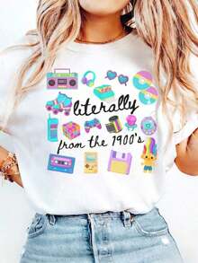 'Literally From The 20th Century' T-Shirt, Funny Retro 90s T-Shirt, Meme T-Shirts, Funny Gift For Mom, Retro 20th Century T-Shirt, 90s Girl T-Shirt, Unisex Graphic T-Shirts, Funny T-Shirt - 白色 - 查看 5