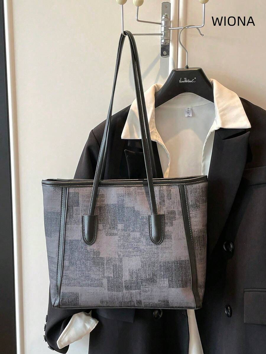 2025 New Casual Large Capacity Diamond Pattern Solid Color Bow Tote Bag, Minimalist Fashion Handbag - Black - View 1