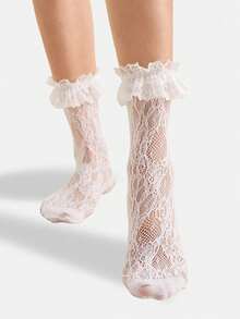 1/2 Pairs White Color Pattern Women Men Unisex Couples Mid-Tube Socks Ankle Socks Spring Summer Holiday Gifts - White - View 2