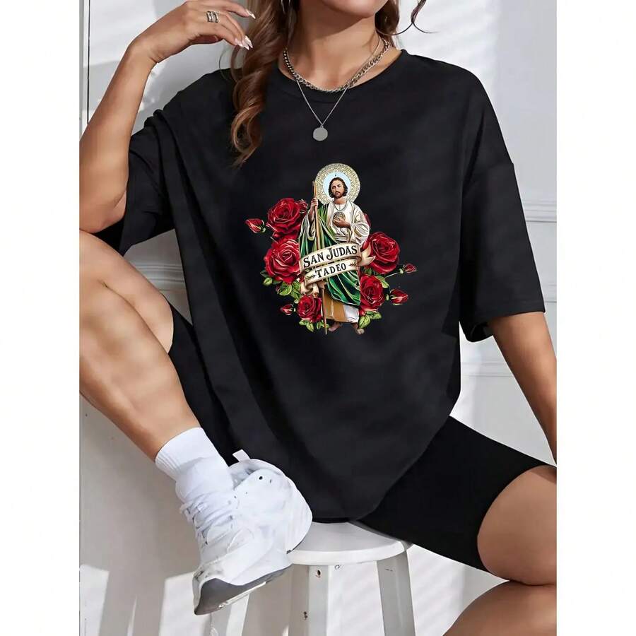 Mens relaxed casual T-shirt with Tadeo design in 100 cotton - Negro - Ver 1