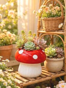 1 Set de Macetas con Forma de Seta, Adecuadas para Decoración de Escritorio, Decoración del Hogar y Uso al Aire Libre. Crea una Atmósfera Rústica, Excelente Regalo para Fiestas - A - Ver 2