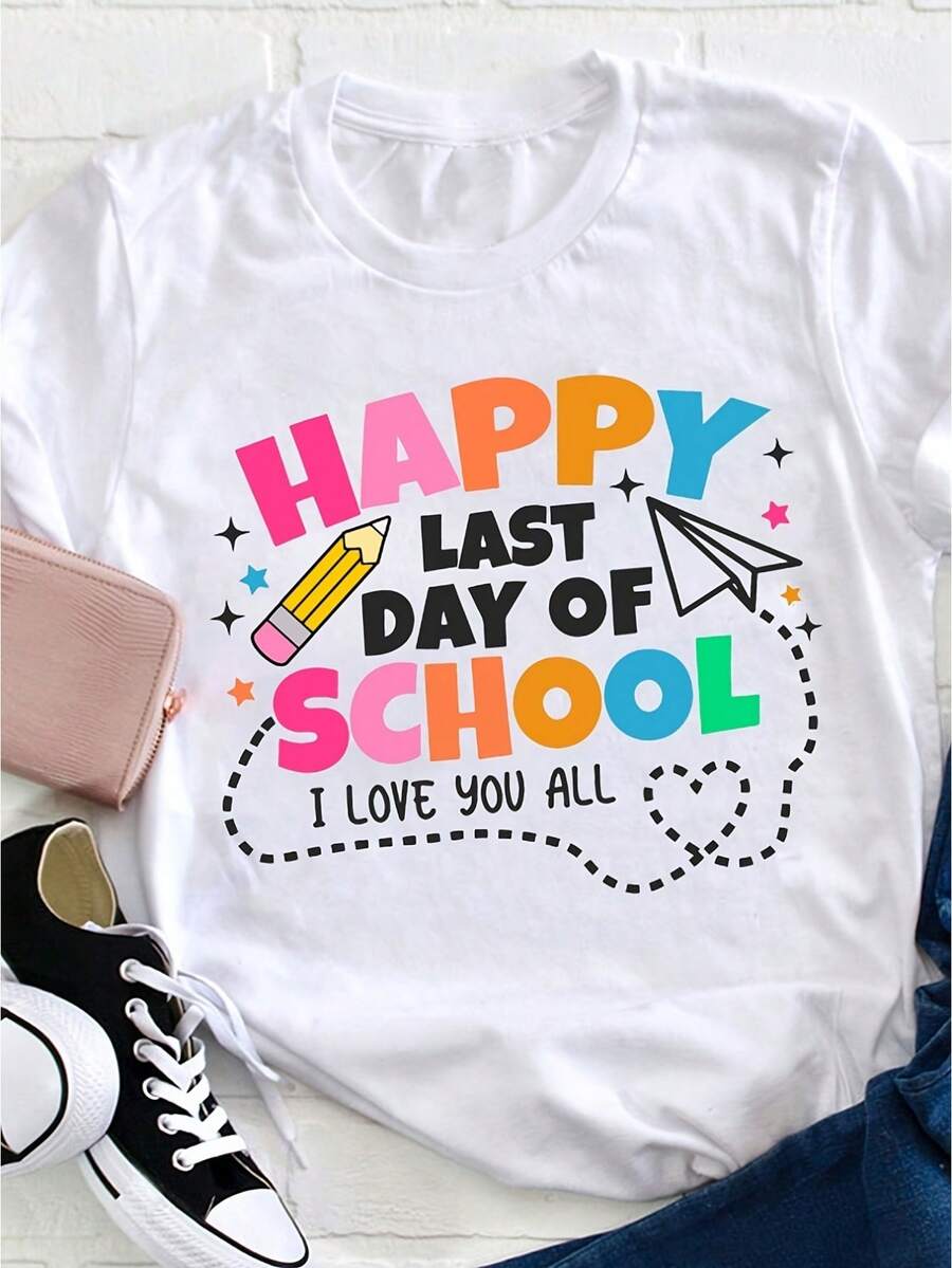 Camiseta casual de manga corta para mujer, con un diseño alegre para expresar gratitud, utilizando colores vivos e íconos. Esta camiseta holgada de cuello redondo es adecuada para usar en primavera, verano y otoño. - Blanco - Ver 1