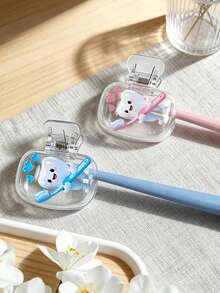 Cute Smiling Face Tooth Pattern Portable Toothbrush Cap, Storage Box, Toothbrush Protective Case, Essential Bathroom Accessory For Home, Business Travel, Daily Use And Outdoor Travel, Compact Storage Solution, Decorative Toothbrush Cover - Multicolor - View 2