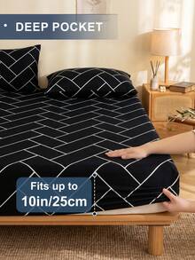 South Life 2/3 Pcs Printed Bed Sheets Set, Bedding, Bed Sheet Set, Mothers Day Decor, Soft And Comfortable Bedding, Room Decor, Mothers Day Gift, Skin-Friendly Bed Cover Set, Mattress Protector For Bedroom, For All Season, Fits Twin Full King Queen Size Bed, 1 Fitted Sheet And 1/2 Pillowcases, Machine Washable - 黑白格 - 查看 4