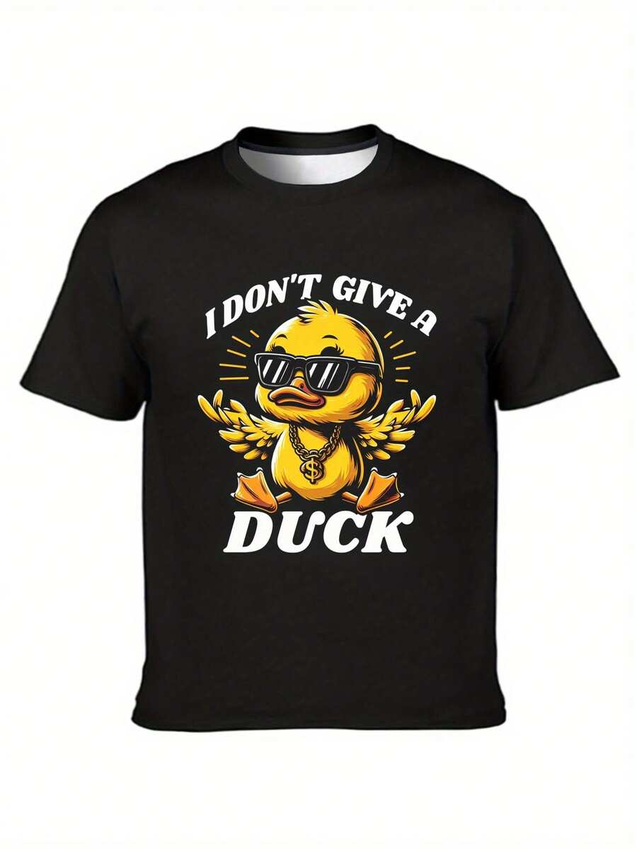 Camiseta de verano para hombre con diseño elegante de pato - Camiseta casual de manga corta y cuello redondo para exteriores - Negro - Ver 1