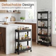 GOFLAME Space-Saving 5-Tier Utility Organizer Slim Rolling Storage Cart Plastic Storage Trolley For Bathroom Kitchen - Black - View 5