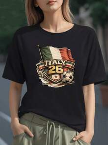 Bandera tricolor italiana con balón y número 26 que simboliza pasión futbolera y orgullo deportivo camiseta para mujer 100% algodón - Negro - Ver 1