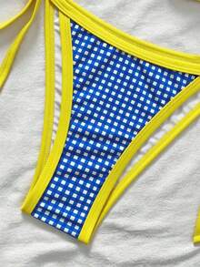 Vestido de playa informal de talla grande para mujer con estampado aleatorio y diseño de anillo en el cuello halter - Azul 2 - Ver 5