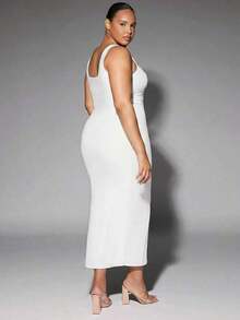 Vestido de tirantes de cuello redondo liso - Blanco - Ver 7