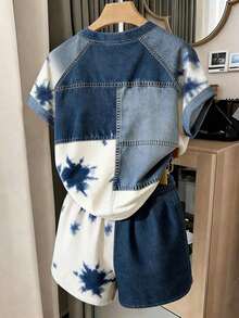 Conjunto deportivo casual para mujer, adecuado para uso diario, temporada de regreso a la escuela, fotografía callejera, imprescindible, atuendo diario, uso al aire libre, campamento, viaje, de moda y con estilo, conjunto de camiseta y pantalones c - Azul 4 - Ver 2