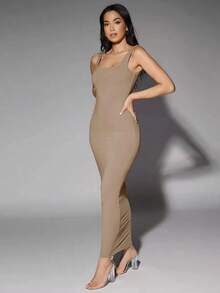 Vestido de tirantes sólido - Marrón Mocha 2 - Ver 3