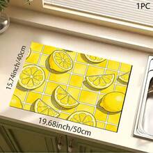 1pc Lemon Print Absorbent Mat/Drying Mat For Coffee Maker, Dishes - Polyester Absorbent Desktop Protective Mat With Rubber Anti-Slip Pad, For Kitchen Counter Decor, Home Bar And Dining Table - Multicolor - View 8