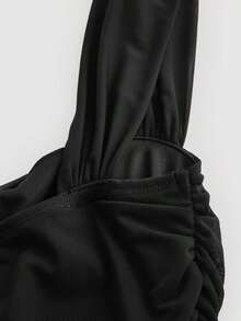 Vestido ajustado de cuello cuadrado fruncido - Negro - Ver 7