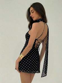 Vestido mini de moda de unicolor sin mangas para mujer - Negro 2 - Ver 2