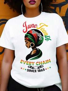 Women's T-Shirt With June 16th Design - "Breaking All Shackles Since 1865" Design, Bright Geometric Print, Short Sleeves, 100% Pure Cotton, Regular Fit, Suitable For Spring, Summer And Year-Round Wear - An Ideal June 16th Gift For Friends And Family, Loose-Fitting, Washed Short-Sleeve T-Shirt For Women, Urban Style, Unisex, Suitable For Spring, Summer And Autumn, Valentine's Day Outfit, Stylish Short-Sleeve Shirt For Women In Summer, Loose, Comfortable, Breathable, Ideal For Everyday Wear, Comfortable. - 白色 - 查看 6