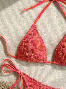 Swim Mod Conjunto de bikini sexy para mujer con estampado floral de verano, copa push-up y cuello halter con lazo - Multicolor 5 - Ver 4