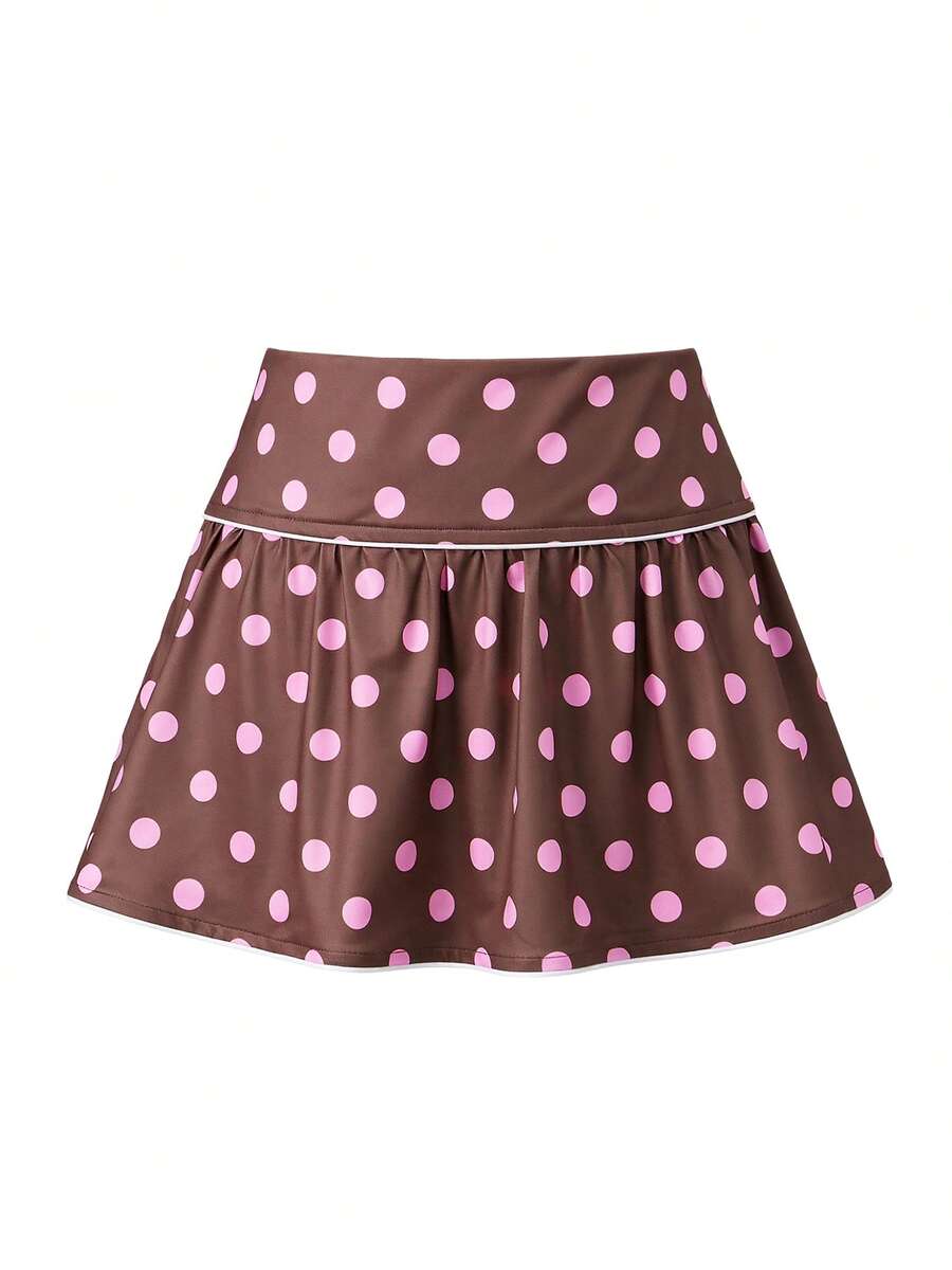 Women's Summer Mini Skirt Elegant Dot Print Ruffled Short Skirt For Party Work Daily Wear - Brown - View 1