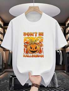 Women's T-Shirt With Don'Be Hallomean Jack-O'-& Bats Print - Casual Summer Blouse For Women, 100% Cotton, Soft, Breathable, Loose Fit, Summer Clothes For Women, Urban Clothes, Outfit For Parties And Festivals, Suitable For Spring, Summer And Autumn. - 白色 - 查看 7