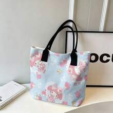 Miniso Sanrio My Melody Floral Lace Print Canvas Tote Bag, Light Blue Shoulder Bag For Daily Use - White - View 5