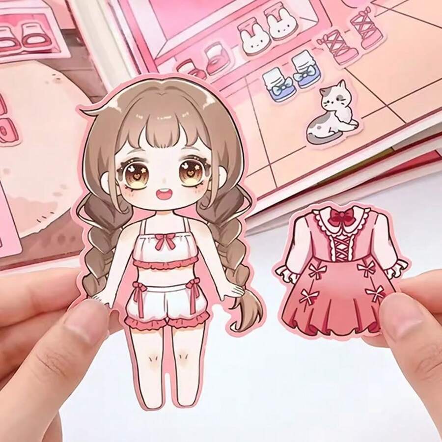 1 Set Creative DIY Quiet Book, Dress Up Dolls, Educational Handmade Paper Book, Toys For Children - Food & Daily Life - Multicolor - View 1
