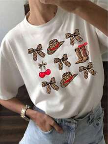 vintage Camisetas Gráficas YOCASA: Camiseta Casual de Verano para Mujer, con Cuello Redondo, Ajustada y de Manga Corta, con Estampados de Pintura al Óleo, Florales, de Corazones, de Cerezas y de Letras. Tela sencilla y casual, estilo deportivo, ideal para uso diario y una cita de San Valentín. 100% algodón.  top playeras de mujer>basico - Blanco - Ver 7