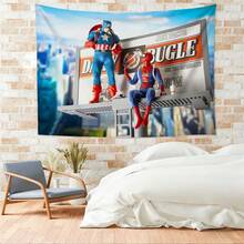 1PCS C Aptain America & Spider-Man Daily Bugle Art Tapestry - Movie Scene Superhero Wall Hanging Decor For Living Room Bedroom Dorm - M Arvel Fan Birthday Party Backdrop Home Office Decoration Gift For Men Boys - Comic Style Wall Blanket Mural - Nhiều màu-a - Xem 5