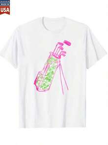 Women's Golf T-Shirt, 100% Cotton, Pink And Green Design, Comfortable And Casual Ladies' T-Shirts, Sportswear, Golf Apparel,  Printed T-Shirts For Women - High Quality - 白色 - 查看 1