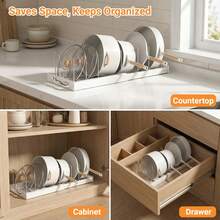 Mustorn Pots And Pans Organizer Under Cabinet, 22" Expandable Food Storage Container Lid Organizers With 9 Adjustable Dividers Pot And Pan Lid Holders Rack Inside Cabinet/Countertop(1 Pack, White) - 查看 7