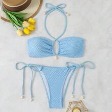 Nuevo traje de baño de dos piezas con falda y corte triangular para mujer, que disimula el abdomen y estiliza la figura, adecuado para vacaciones en la playa y aguas termales, bikini. - Blanco - Ver 8