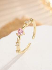 Nhẫn hình trái tim và bướm màu hồng mạ vàng 18K dễ thương, đính đá Cubic Zirconia, nhẫn hở có thể điều chỉnh kích thước, trang sức ngọt ngào và lãng mạn dành cho nữ. - Nhiều màu - Xem 32