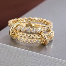1 pieza Anillo de mujer con diseño de lunares trenzado y circonita cúbica de moda - Multicolor - Ver 20