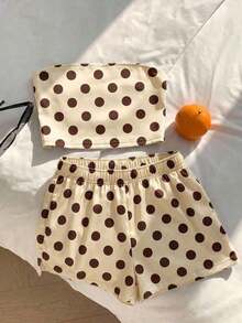 Conjunto de top bandeau corto con estampado floral y shorts casuales para vacaciones de mujer - Multicolor 14 - Ver 7