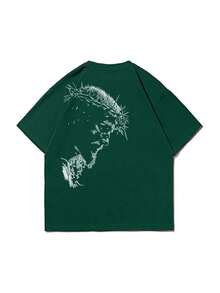 Zrgoth Men's Short Sleeve T-Shirt With Minimalist Dark Portrait Graphic Print, Casual And Versatile Design By K-GLORY JAVN - 深綠色 - 查看 5