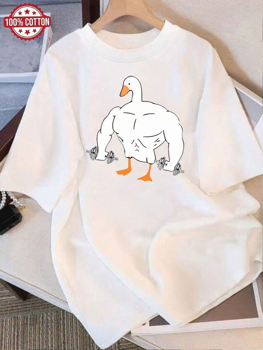 Loose-Fitting Cotton T-Shirt With A Round Neck, Personalized And Fashionable For Summer, Versatile, Comfortable And Casual For Women, Youthful And Vibrant For Everyday Use - Unisex Loose-Fitting Cotton T-Shirt With Short Sleeves And A Round Neck In An Urban Vintage Style. - 白色 - 查看 1
