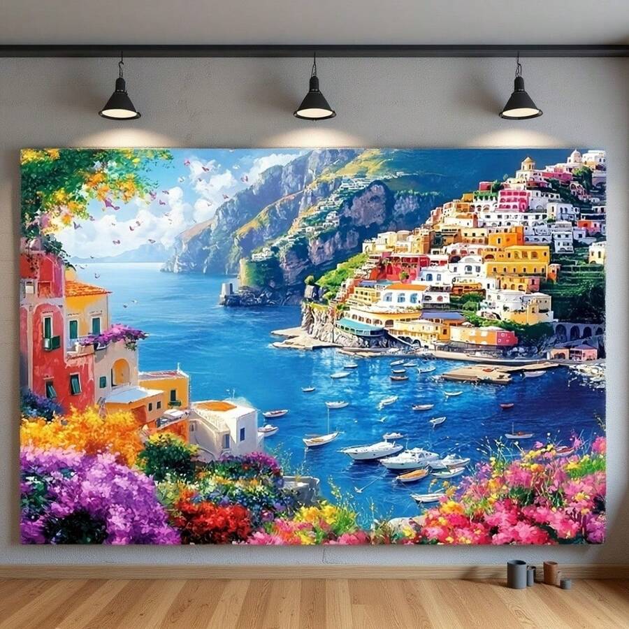 A 2D Background Flag Design Featuring Floral Patterns From The Amalfi Coast, Ideal For Indoor Photography Setups, Perfect For Celebrations Like Weddings, Birthdays, And Anniversaries. A Flexible Decoration Solution For Family Garden Events - White - View 1