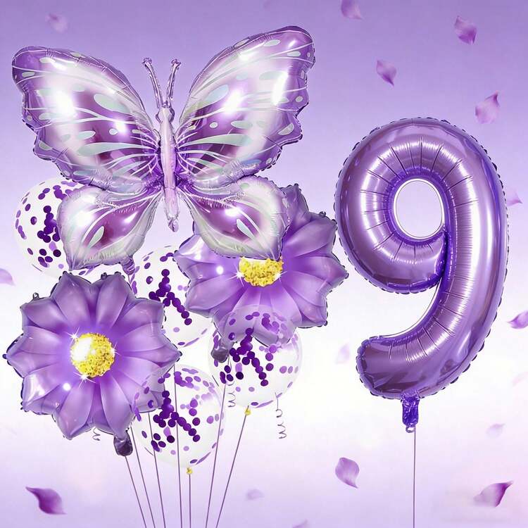1 Set Dreamy Purple Butterfly Themed Decoration Set, Includes 39" 3D Butterfly Balloons, 32" Purple Number Balloons, 21" Flower Balloons, 12" Purple Sequin Balloons, Suitable For Girl's 1st Birthday Party, Princess Theme Party, Parent-Child Birthday, Festivals, Children's Growth Ceremony - View 14