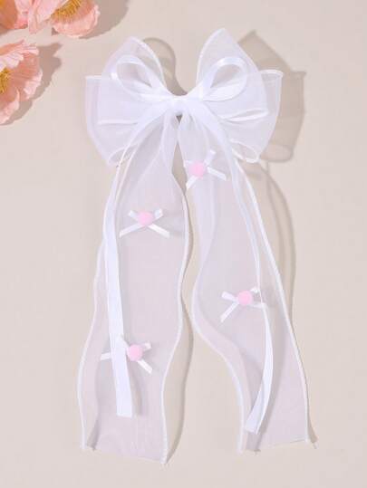 1PC Mesh Bowknot Ribbon Hair Clip With Streamer For Teen Girls Back Head Decoration, Daily Fairy-Style Hair Accessory, Big Hairpin, Elegant.
