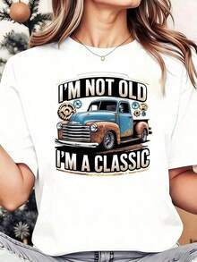 ropa de mujer  No soy viejo, soy un clásico. Camiseta con estampado de camión vintage para mujeres, hombres, unisex, informal. Idea de regalo divertida para entusiastas de los coches. Las mangas cortas estampadas son adecuadas para regalos en días festivos, como fiestas, salidas y eventos deportivos. camisas de mujer - Blanco - Ver 2