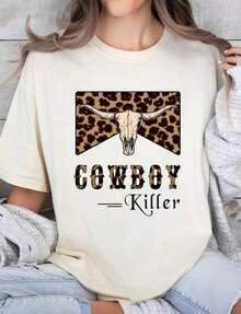 ropa de mujer Cowboy Killer C Camiseta , Camiseta Western, Camiseta Country Girl, Camiseta Cowgirl, Camiseta Rodeo Comfort, Regalo Cowgirl, Camiseta de algodón 100% de alto gramaje. Con estampado de mariposas, adecuada para chicas y mujeres, camiseta inspiradora de manga corta y cuello redondo, top de verano de estilo Y2K con estética linda, adecuada para actividades al aire libre, reuniones familiares, trabajo o uso diario casual y holgado. Camisas de mujer. - Blanco - Ver 1