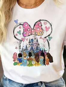 Women's Simple Loose Fit T-Shirt, Modern Style, New Summer Style, Inspired Multicolor Hand-Painted Print T-Shirt, Fresh White Fairy Tale Girly Style, Regular Fit Comfortable Fabric Daily Casual Top" Women's Graphic Print T-Shirt Summer 2026 - 白色 - 查看 7
