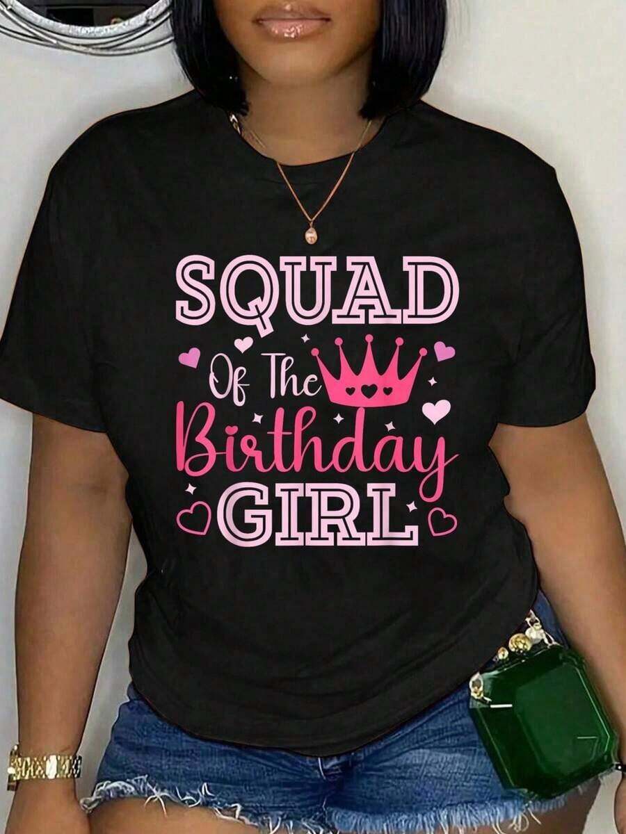 100% Cotton Squad Of The Birthday Girl Cute Pink Matching Family Party T-Shirt Women's Men's Oversized Comfort Soft Crew Neck Tee Tops - Negro - Ver 1