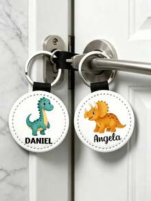Customized Dinosaur Keychain For Kids, Personalized Name Engraving, PU Leather Material Key Ring, Cute Cartoon Backpack Charm, Back To School - Multicolor - View 5