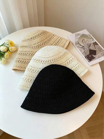 5colors To Choose From, 2026 New Summer Hollowed-Out Fisherman's Hat, Women's Breathable Hat, Thin Sun Hat, Hollowed-Out Fisherman's Hat, Fashionable Basin Hat, Bucket Sun Hat 1pc