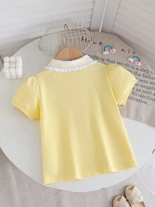 少女可愛兔子刺繡 Polo 衫 - 黃色 - 查看 2
