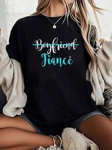 100% Algodón Unisex 1 pieza - Camiseta de Compromiso para Novios y Parejas - Camiseta Casual de Manga Corta para Mujer para Primavera y Verano, Camisetas Gráficas para Mujer 230g - Negro - Ver 4