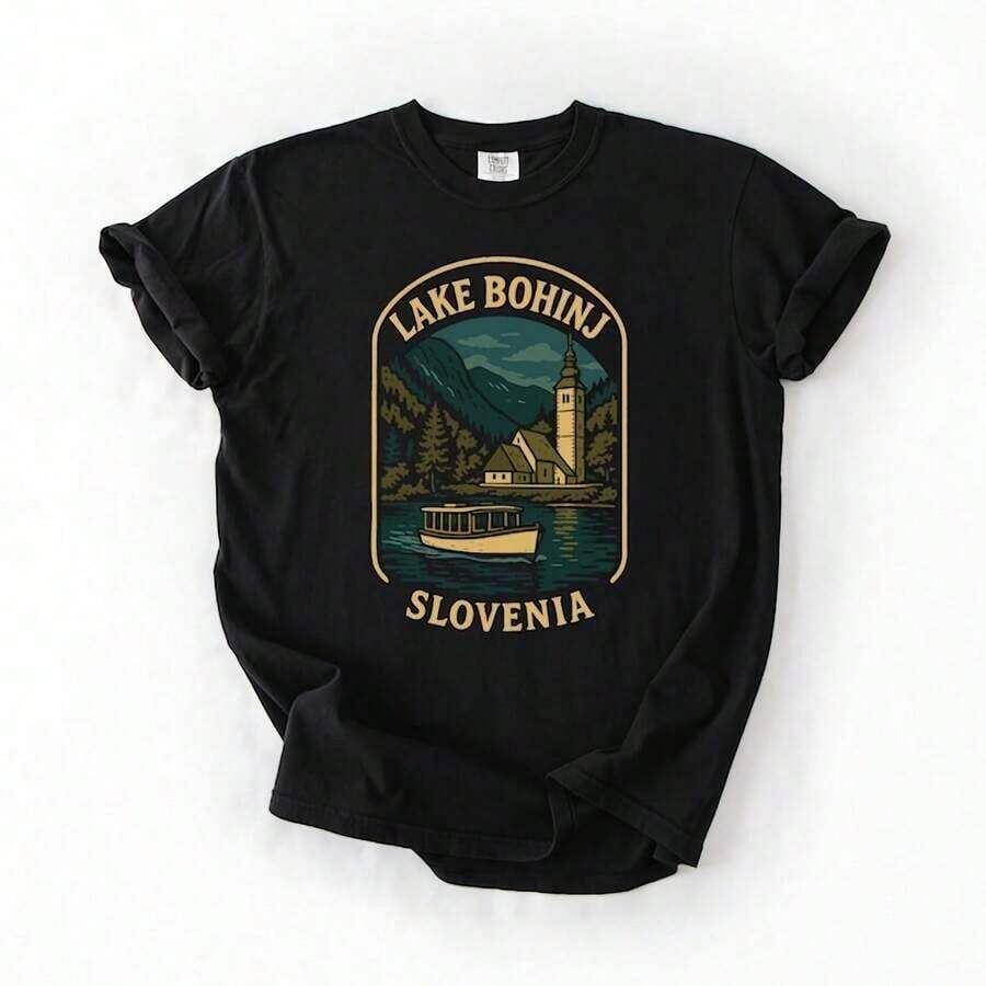 Ropa Curvy en Oferta y : Camiseta Lake Bohinj Ovenia, Camiseta con Gráfico del Parque Nacional Triglav, Camiseta de Algodón 100% de 220 g. Estampado de mariposas. Tallas unisex. Camiseta inspiradora de cuello redondo. Lindo y hermoso top de verano inspirado en el estilo Y2K, perfecto para actividades al aire libre, en casa, en el trabajo o para vestir en la calle. Camiseta Casual, Holgada, para Uso Diario. Camisetas para Mujer Y2K - Negro - Ver 1