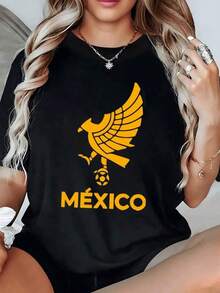 Ave dorada de inspiración mexicana que simboliza fuerza libertad y orgullo nacional con alas extendidas representando el espíritu de superación en cada paso camiseta de mujer casual moderna y cómoda - Negro - Ver 6