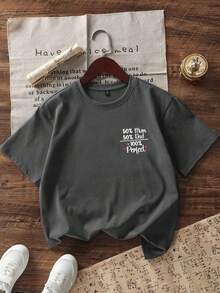 Áo thun ngắn tay cổ tròn in hình ngộ nghĩnh, phong cách thường ngày cho bé gái tuổi teen, thích hợp mặc mùa hè. - Màu xám đen - Xem 5