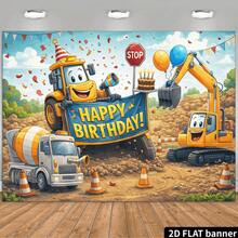 2D Flat Birthday Party Banner Background, Construction Vehicle Theme, Featuring Cartoon Bulldozer, Excavator, Cement Mixer Elements, Paired With Birthday Cake, Colorful Triangular Flags, Balloons, Traffic Cone Elements,Ideal For Graduation Season, Wedding Ceremony Decor, Birthday Party Supplies, Gender Reveal Events, Family Gatherings, Holiday Celebrations, Valentine's Day, St. Patrick's Day, Memorial Day, Independence Day, Labor Day, Fall Harvest Festivals, Christmas Celebrations, Home Decor, Room Decor, Photography Studio Backdrops, Party Banner Displays And Special Event Decorations - Nhiều màu - Xem 2